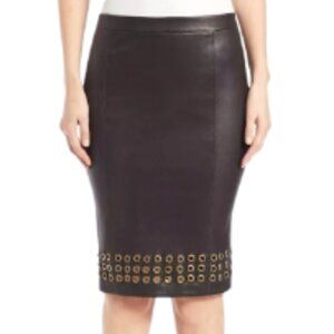 J BRAND 'WILDA' BLACK LEATHER PENCIL SKIRT WITH GROMMETS, XS, $595